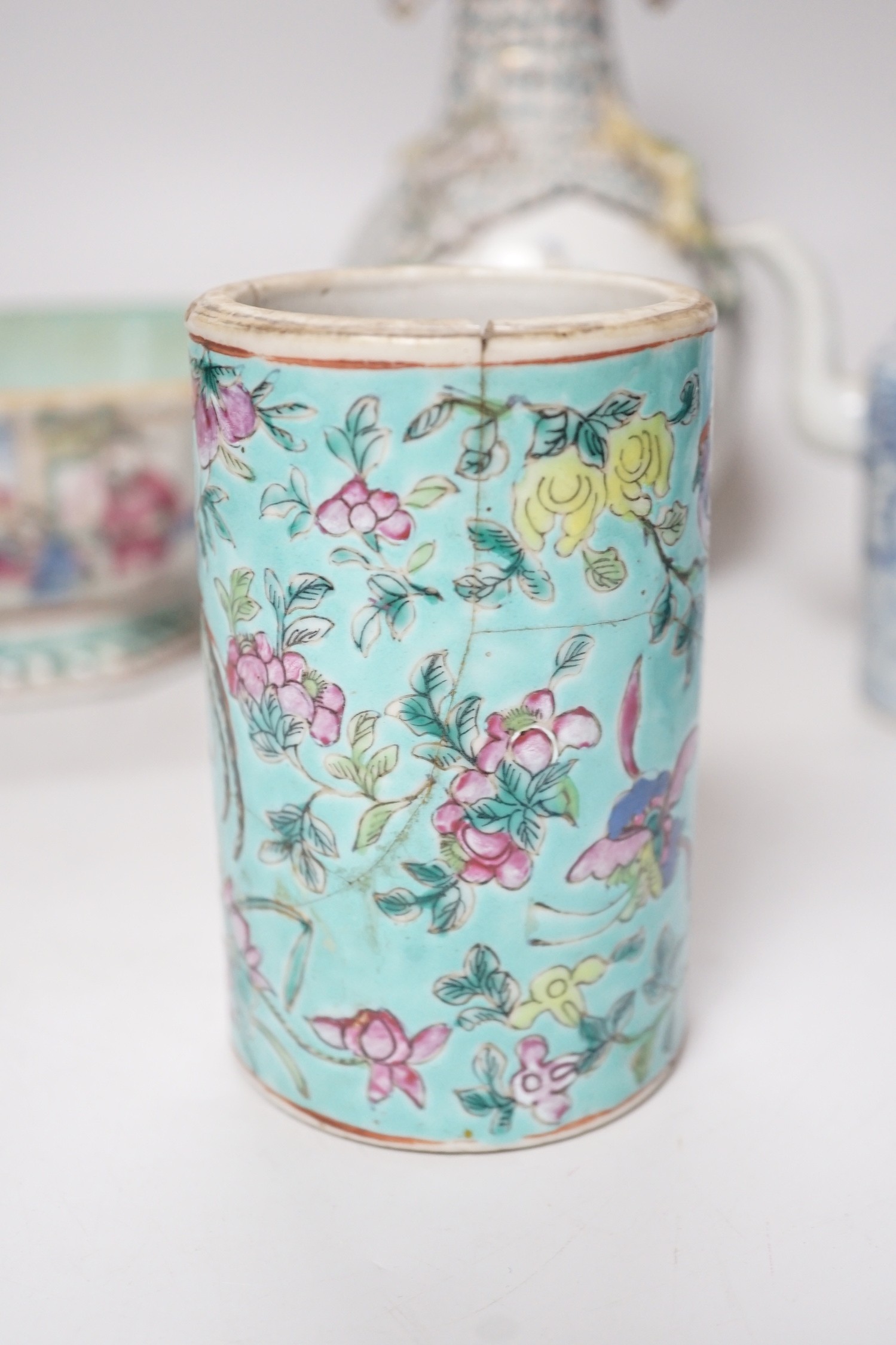 A group of eight items of Chinese ceramics, some damage